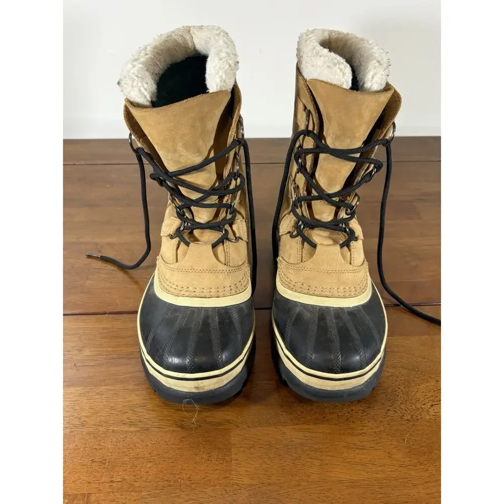 Sorel Men’s Waterproof Leather Snow Boots Faux Fur Lined Tan/Black US 7